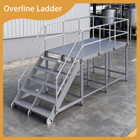 Plataforma de Acceso Industrial Segura para Cuartos Limpios, Escalera de Aluminio Ligera con Barandillas de Seguridad Completas