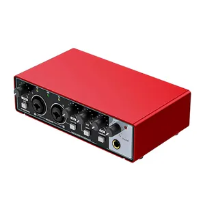 Interfaz de audio de grabación de tarjeta de sonido externa de estudio USB de 2 canales profesional personalizado de fabricante para transmisión en vivo