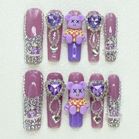 Nouvelle Arrivée Ongles Acryliques Faits Main Carrés/Coffin avec Strass 3D, Gel Souple de Luxe pour Salon, 10 Pièces à Coller, Manucure Exquise