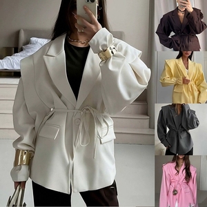 New Autumn and Winter Hot <strong>Sale</strong> Fashion Waist-cinching Slimming Tie-waist Loose Versatile V-neck <strong>Coat</strong> for <strong>Women</strong> - Product Image 2