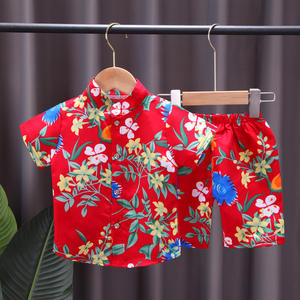 2021 Summer Fashion Children Clothes Cartoon Printed Beach Leaves Flowers Short Sleeve Shirt Shorts Boy Clothes Sets for Holiday - Product Image 5