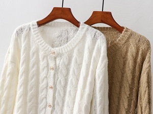 <span class=keywords><strong>Cardigan</strong></span> Lungo da <span class=keywords><strong>Donna</strong></span> in Lana Dobby Gialla Anti-Pilling con Collo a Girocollo, Vestibilità Ampia, Effetto Ringiovanente, Collezione Inizio Autunno - Foto Reale - Product Image 6