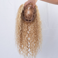 Topper de cheveux humains Shadow Root Honey Ash Blonde, boucles de 12 mm, ondulations, mèches blondes multi-tones, clips, mono-topper 5x6,5 pouces