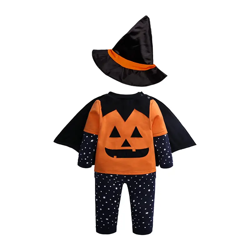 Children's Clothing Halloween Pumpkin Suit Infant Toddler Long-Sleeved Trousers Hat Cloak Four Pieces