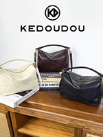 KEDOUODU Tas Tote Kulit Asli Wanita Fashion, Tas Selempang Pola Huruf dengan Ritsleting Lembut, Tahan Air, Dapat Dipakai 2 Cara