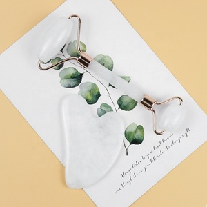 Apparecchi per la cura del viso rullo per massaggio facciale rullo di giada bianco al quarzo trasparente trasparente e strumenti Gua Sha per la cura della pelle - Product Image 2