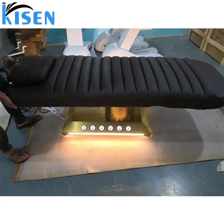 Kisen - Cadeira de massagem para cílios, popular e moderna, luxuosa, com 3 e 4 motores, elétrica, para salão de beleza, mesa de tratamento e massagem, com controlador de pés