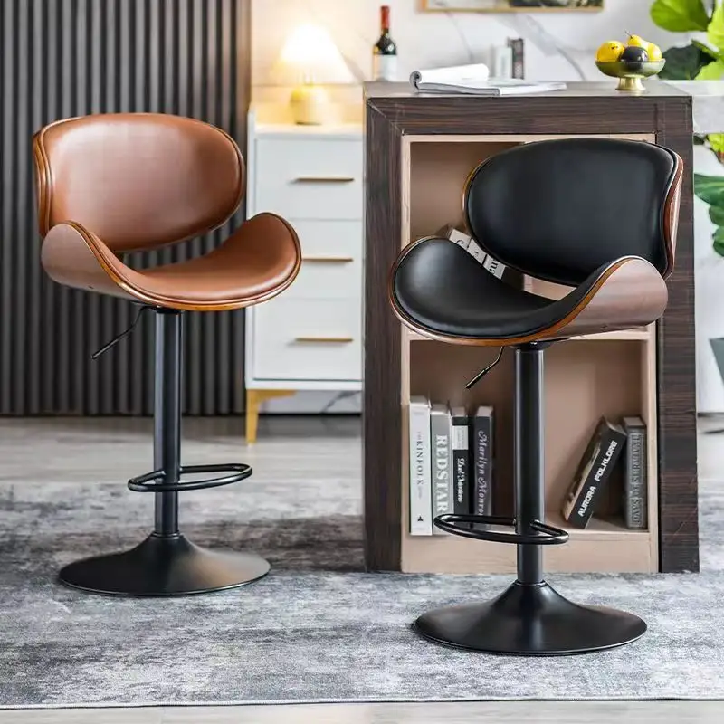 Factory Custom Household Furniture Leather Bar Chair Steel Leg Bar Counter Rotating Bar Stool Adjustable