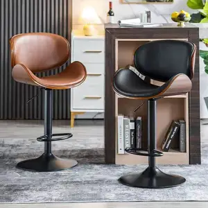 Fábrica Custom Household Furniture Leather Bar Cadeira Steel Leg Bar Counter Rotating Bar Stool Ajustável
