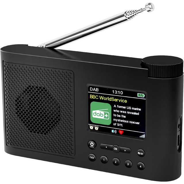 Portable DAB DAB+ FM Digital Radio Rechargeable Color LCD Screen Telescopic Antenna 4Preset FAV Speaker Compact for Home Outdoor