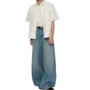 Wholesale Fashion Oversized Denim Pants <b>Men</b> High Street Baggy <b>Jeans</b> Wash Blue Korean Style Embroidered Loose Pocket Hole - Product Image 2