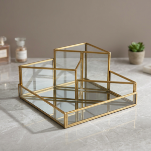Artisan Design Jewelry & Cosmetic Storage Organizer with Brass and Glass <b>Mirror</b> Made in India - Product Image 1