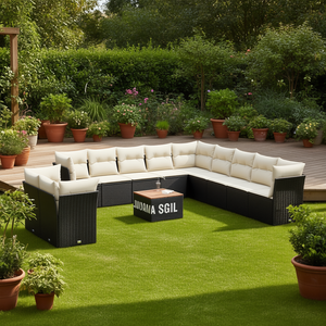 Set Divano da Giardino in Rattan Nero con Cuscini, 10+ Posti, Arredamento da Esterno dal Design Contemporaneo - Product Image 3