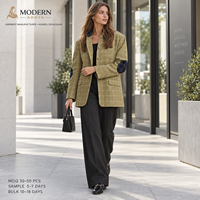 Blazer surdimensionné à carreaux pour femme, avec empiècements contrastants aux coudes, coupe longue style Boyfriend, veste décontractée vintage, marque privée