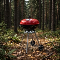 Barbecue au charbon de bois moderne en acier de bonne qualité, rouge et noir, multifonction, avec fumoir