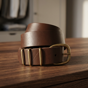 Ceinture personnalisée B.S International en cuir de vachette noir écologique, vintage, avec boucle carrée tressée en cuivre, largeur 38 cm, longueur 138 cm - Product Image 1