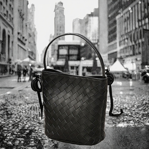 Sac seau bandoulière pour femme en cuir d'agneau véritable imperméable, doublure en coton et lin tissé, fermeture éclair, tendance - Product Image 2