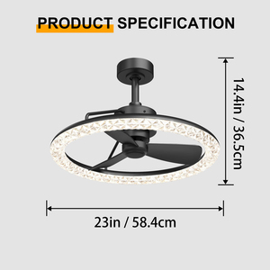 23 Inch Black Crystal <b>Ceiling</b> Fan with <b>Light</b> Modern Dimmable LED Fan Fixture for Bedroom Living Room Home Decor - Product Image 2