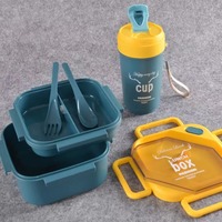 Boîte à lunch scellée en PP pour enfants, avec compartiment pour bouteille d'eau, fourchette-cuillère intégrée, boîte bento pour étudiants et employés de bureau