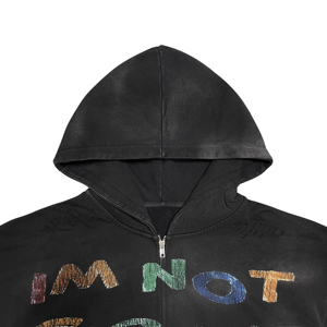 Black Glitter Print <b>Men</b> Oversized Zip Hoodie Distressed Retro High Streetwear Vintage Hooded <b>Pullover</b> OEM ODM Custom - Product Image 3