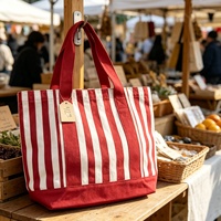Sac fourre-tout en toile de coton personnalisé, grande capacité, rayé rouge, réutilisable, pour le shopping en gros