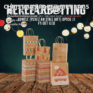 Sacs cadeaux jetables en papier kraft imprimés, motif Père Noël, flocon de neige, pois, dessin animé, rayures, sapin de Noël, bonbons, biscuits - Product Image 2