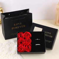 Boîte cadeau romantique avec fenêtre et sac, pour la Saint-Valentin, pour bague, pendentif, bijoux, avec fleurs