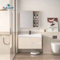 Meuble de salle de bain mural au design moderne pour hôtel, résistant à l'eau, en PVC, avec lavabo et miroir, écologique, garantie 3 ans