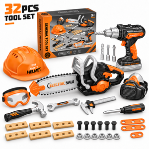 EPT - Juego de Herramientas para Niños de 32 Piezas con Taladro Eléctrico, <span class=keywords><strong>Motosierra</strong></span>, Casco y Accesorios de Construcción para Edades de 3 a 8 Años - Product Image 1