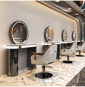 Cornice in oro di lusso specchi per parrucchieri lato singolo/doppio stazione da barbiere specchio da salone a Led altri mobili da salone - Product Image 6