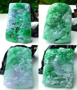 Liontin lanskap Jadeite ukir giok Tingkat A Myanmar Yang warna hijau merek Naga Violet Guanyin giok zamrud liontin - Product Image 4