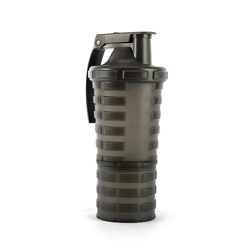 Military style 600ml grenade water bottle protein shaker bottle with compartment for Fitness man