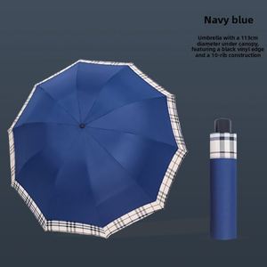 Parapluie manuel pliant haut de gamme pour homme, à dix baleines, avec bordure noire, triple pliage, anti-UV, renforcé, pour le soleil et la pluie - Product Image 3