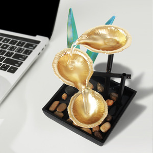 <span class=keywords><strong>Fontaine</strong></span> d'<span class=keywords><strong>eau</strong></span> de table Art <span class=keywords><strong>Déco</strong></span> en métal <span class=keywords><strong>à</strong></span> 3 niveaux, faite <span class=keywords><strong>à</strong></span> la main, thème paysager cascade, éclairage LED, bols en feuille d'or, silencieuse - Product Image 6