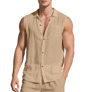 Chemise sans manches en lin pour homme, coupe ample et décontractée, idéale pour la plage, en tissu fin de lin, blanche, pour l'été, modèle transfrontalier - Product Image 4