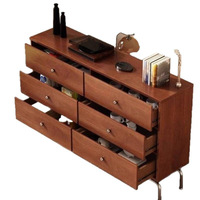 Armoire de rangement murale en bois massif de style vintage du milieu du siècle, avec six tiroirs, pour la maison, l'hôtel, la chambre à coucher