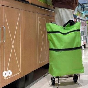Folding Storage Bags <b>Trolley</b> Wheels <b>Foldable</b> Reusable Outdoor Grocery Bags Food Organizer Vegetables Durable Portable Minimalist - Product Image 1