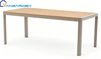 Ensemble table et chaises de salle à manger en plastique et bois, style minimaliste moderne, panneau imperméable à séchage rapide, structure en aluminium pour extérieur, jardin, hôtels