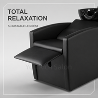 Fauteuil de lavage noir inclinable avec bac intégré pour salon de coiffure, unité de lavage des cheveux, vente en gros, mobilier pour salon de barbier