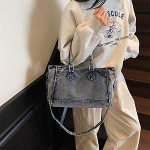 Sac à main en jean délavé vintage pour femme, sac bandoulière grande capacité, sac à main décontracté pour femme - Product Image 4