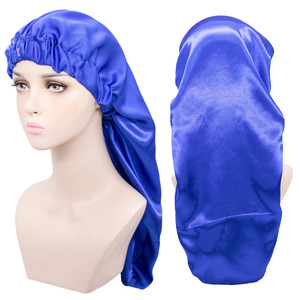Bonnet de nuit en satin de soie doublé pour femmes avec logo personnalisé, bande large réglable, pour tresses, avec longs liens - Product Image 2