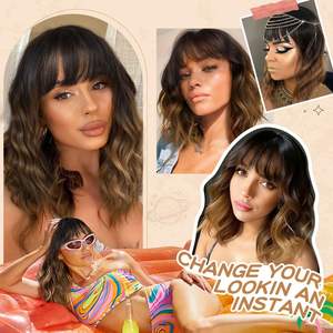 Para <span class=keywords><strong>Amazon</strong></span>, nuevo estilo europeo americano, cabello rizado corto teñido marrón para mujer, flequillo, patrón de ondas de agua, varios colores disponibles - Product Image 5