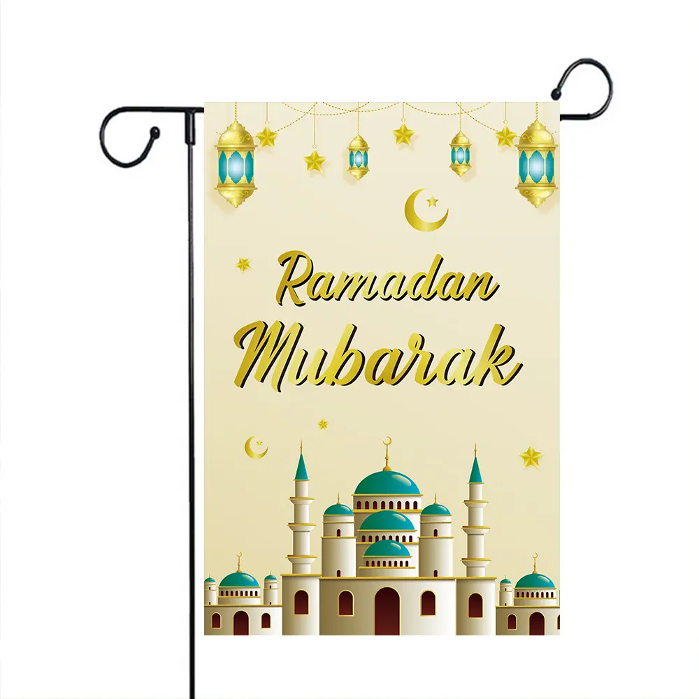 Großhandel Willkommen Ramadan Kareem Flaggen Eid Mubarak dekorative Sac kleinen Garten Flagge mit doppelseitigen Mond lampe Dekor für den Außenbereich