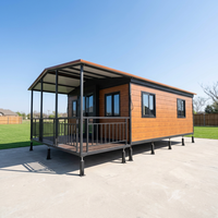 Casa Contenedor Expandible de Doble Ala Premium con Acabado de Madera, Cabaña Prefabricada para Jardín, Casa de Huéspedes o Resort con Techo a Dos Aguas