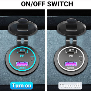 Điện áp kép 12V/24V tự động <span class=keywords><strong>USB</strong></span> C pd3.0 sạc Ổ cắm với công tắc nguồn 65W máy tính xách tay & 18W QC3.0 sạc điện thoại - Product Image 5
