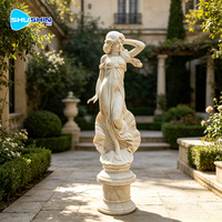 Sculpture de femme en marbre blanc faite à la main avec base en coquille, design moderne, statue de jardin