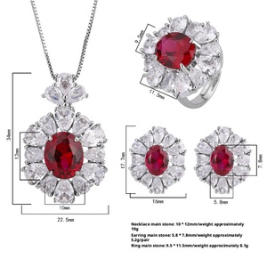 Fashion Eco-friendly Copper 10*12mm Red Cubic Zirconia Floral Pendant <b>Earring</b> Ring <b>Set</b> Elegantes Ladies Jewellery <b>Set</b> - Product Image 1