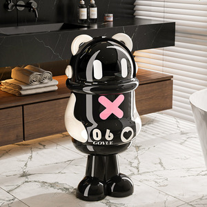 Govue Cartoon Trash Can Large Capacity With Lid For Living Room Bathroom Indoor Use - Product Image 2