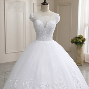 <b>White</b> Ball Gown Wedding Dress Sweetheart Neckline <b>Lace</b> Backless Natural Waist Full Length Bridal Gown - Product Image 1