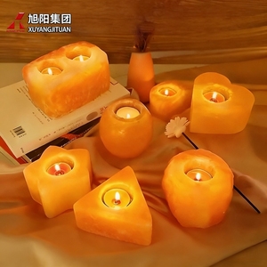 Porte-bougie en <span class=keywords><strong>sel</strong></span> naturel <span class=keywords><strong>de</strong></span> l'Himalaya |   Support <span class=keywords><strong>de</strong></span> bougie chauffe-plat en cristal rose à 2 trous pour la guérison spirituelle - Product Image 1